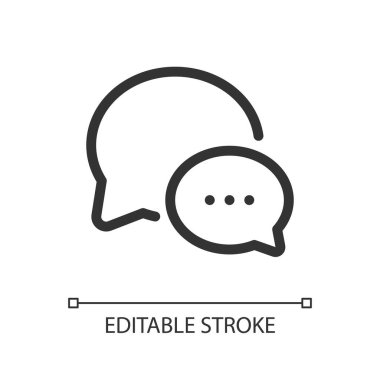 İletişim pikseli mükemmel doğrusal ui simgesi. Sosyal medya sohbeti. Müşteri desteği. GUI, UX tasarımı. Uygulama ve web için izole edilmiş kullanıcı arayüzü ögesi. Düzenlenebilir felç. Kullanılan Arial yazı tipi