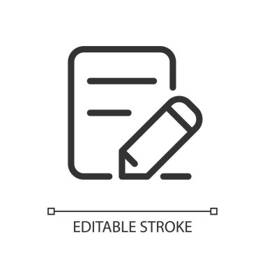 Metin piksel mükemmel doğrusal ui simgesini düzenle. El yazısı özelliği. Dijital çeviri uygulaması. GUI, UX tasarımı. Uygulama ve web için izole edilmiş kullanıcı arayüzü ögesi. Düzenlenebilir felç. Kullanılan Arial yazı tipi