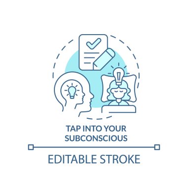 Bilinçaltı turkuaz konsept ikonuna dokun. Yaratıcı blok ucu soyut fikir ince çizgi çizimini kırın. İzole bir taslak çizim. Düzenlenebilir felç. Arial, Myriad Pro-Kalın yazı tipleri