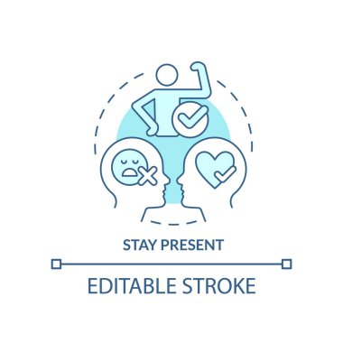 Mevcut turkuaz konsept simgesi olarak kal. Kişisel gelişim. Taklitçi sendromun üstesinden gelmek soyut ve ince çizgi çizimi. İzole bir taslak çizim. Düzenlenebilir felç. Arial, Myriad Pro-Kalın yazı tipleri