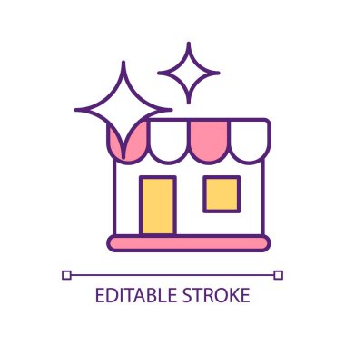 Estetik market harici RGB renk simgesi. Yeni müşteriler edin. Satışları arttır. Müşteri tecrübesi. İzole vektör çizimi. Basit bir çizgi çizimi. Düzenlenebilir felç. Kullanılan Arial yazı tipi