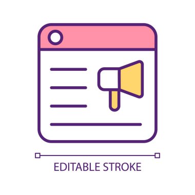 Dijital reklam RGB renk simgesi. Pazarlama stratejisi. Promosyon fikri. Ücretli ticari yayın. İzole vektör çizimi. Basit bir çizgi çizimi. Düzenlenebilir felç. Kullanılan Arial yazı tipi