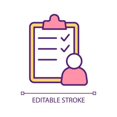 Rezervasyon bekleme listesi RGB renk simgesi. Müşteri hizmetleri. Restoran yöneticiliği. Masa rezervasyonu. İzole vektör çizimi. Basit bir çizgi çizimi. Düzenlenebilir felç. Kullanılan Arial yazı tipi