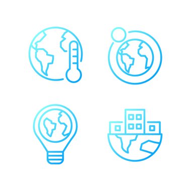 Küresel problemler mükemmel gradyan doğrusal vektör simgeleri ayarlandı. Kentleşme süreci. İklim değişikliği. İnce çizgili sembol demetleri dizayn eder. İzole edilmiş taslak illüstrasyon koleksiyonu