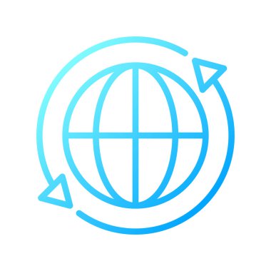 Uluslararası değişim piksel mükemmel gradyan vektör simgesi. Dünya çapında finansal etkileşim. Dünya para transferi. İnce çizgi renk sembolü. Modern tarz pictogram. Vektör izole çizimi