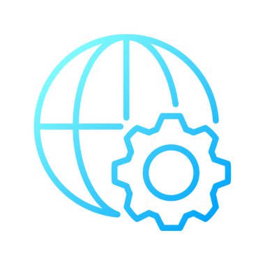 Küreselleşme süreci piksel mükemmel gradyan vektör simgesi. Uluslararası bütünlük. Dünya iş ilişkileri. İnce çizgi renk sembolü. Modern tarz pictogram. Vektör izole çizimi