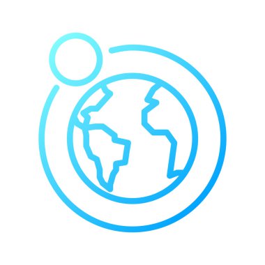 Dünya ve Ay pikseli mükemmel gradyan vektör ikonu. Gezegen. Astronomik nesneler. Güneş sistemi. İnce çizgi renk sembolü. Modern tarz pictogram. Vektör izole çizimi