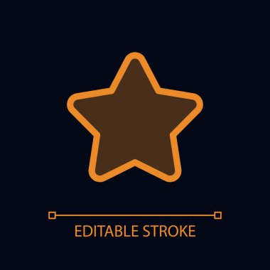 Koyu renk tema için yıldız pikseli mükemmel cam morfizmi. Favori sayfa işareti. Şeffaflıkla doldurulmuş renk çizgisi ögesi. Gece modu için izole vektör piktogramı. Düzenlenebilir felç. Kullanılan Arial yazı tipi