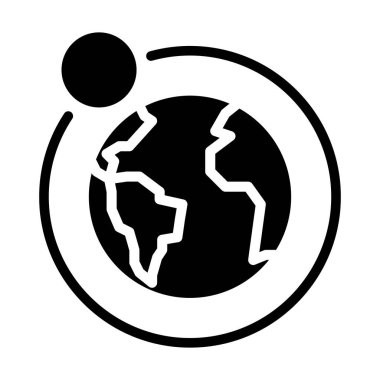 Dünya ve Ay 'ın kara simgesi. Gezegen. Astronomik nesneler. Doğal uydu. Güneş sistemi. Beyaz uzayda siluet sembolü. Piktogram sağlammış. Vektör izole illüstrasyonu