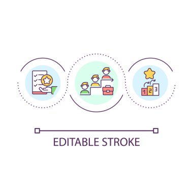 Kariyer geliştirme döngü konsepti ikonu. Profesyonel büyüme. Çalışanların motivasyon programı soyut fikirler ince çizgi çizimi. İzole bir taslak çizim. Düzenlenebilir felç. Kullanılan Arial yazı tipi