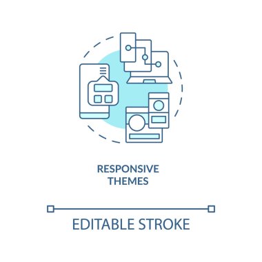 Tepki temalı turkuaz konsept simgesi. Web sitesi, aygıtlar için soyut fikir ince çizgi illüstrasyonunu optimize eder. İzole bir taslak çizim. Düzenlenebilir felç. Arial, Myriad Pro-Kalın yazı tipleri