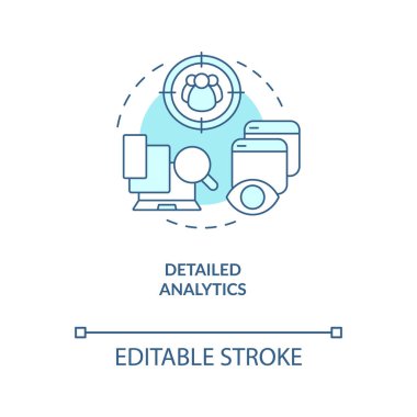 Ayrıntılı analitik turkuaz konsept simgesi. Hedef kitle verileri. Dijital pazarlama soyut fikir ince çizgi çizimi. İzole bir taslak çizim. Düzenlenebilir felç. Arial, Myriad Pro-Kalın yazı tipleri