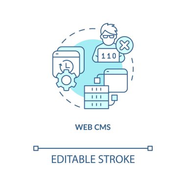 Web içeriği yönetim sistemi turkuaz konsept simgesi. Dijital pazarlama soyut fikir ince çizgi çizimi. İzole bir taslak çizim. Düzenlenebilir felç. Arial, Myriad Pro-Kalın yazı tipleri
