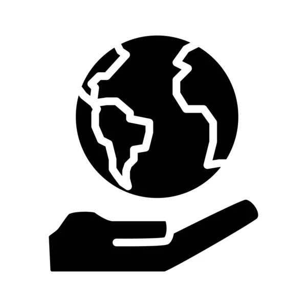 手の黒いグリフアイコンをグローブします 惑星を支援する 世界を保持する 地球を救う 環境に優しい 保全だ 白い空間にシルエットのシンボル 絵文字が固い ベクトル分離図 — ストックベクタ