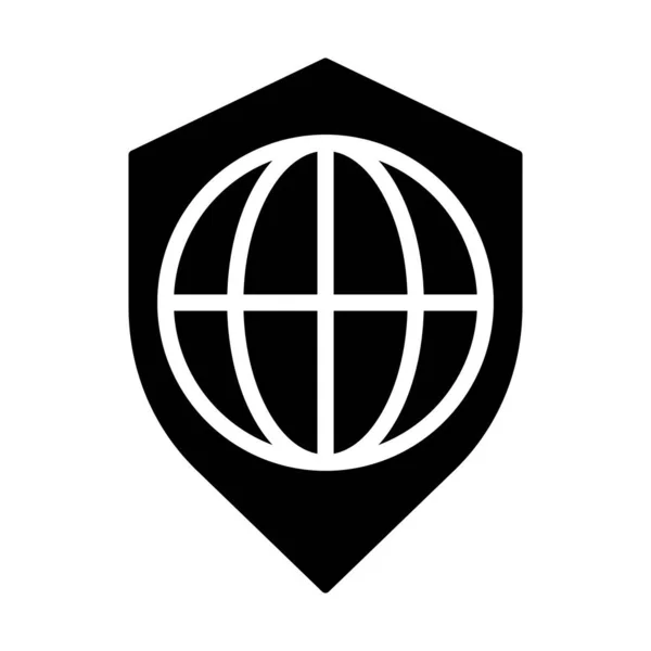 Wereldwijde Beveiliging Zwart Glyph Icoon Wereldwijde Cyberbeveiliging Internationale Veiligheidsdienst Wereldbescherming — Stockvector