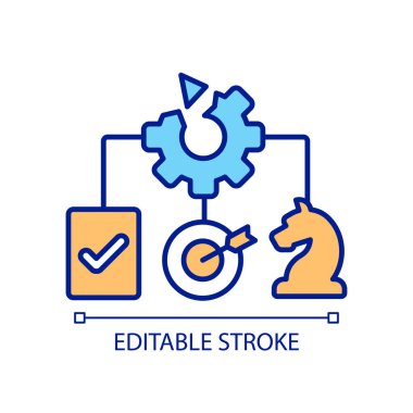 Strateji sorunları RGB renk simgesi. Verimsiz sistem. Hedefler belirliyorum. İyimserleştirme süreci. Gelişme var. İzole vektör çizimi. Basit bir çizgi çizimi. Düzenlenebilir felç. Kullanılan Arial yazı tipi