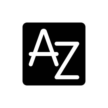 İngiliz alfabesi siyah glyph ui simgesi. Sözlük ve sözlük. Tercüme et. Kullanıcı arayüzü tasarımı. Beyaz uzayda siluet sembolü. Ağ ve cep telefonu için sağlam bir resim. İzole vektör illüstrasyonu