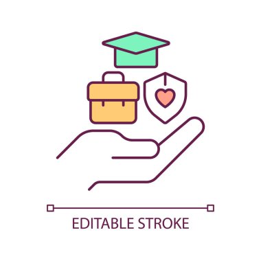 Eğitim ve eşit iş fırsatları sağlayın RGB renk simgesi. Sosyal koruma sistemi. İnsani yardım işi. İzole vektör çizimi. Basit bir çizgi çizimi. Düzenlenebilir felç. Kullanılan Arial yazı tipi