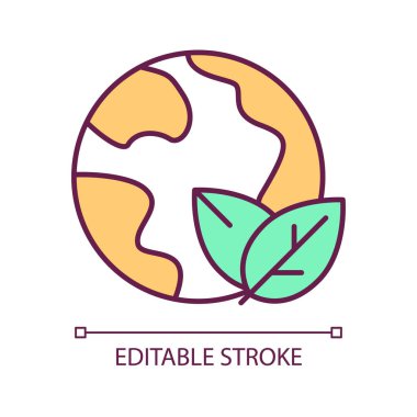 Çevre dostu RGB renk simgesi. Sürdürülebilir gelişme. Gezegen stratejisini kurtar. Yeşil ekonomi. İzole vektör çizimi. Basit bir çizgi çizimi. Düzenlenebilir felç. Kullanılan Arial yazı tipi