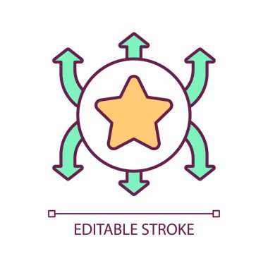 Çok kanallı dağıtım RGB renk simgesinin faydaları. İş genişliyor. Pazarlama stratejisi. İzole vektör çizimi. Basit bir çizgi çizimi. Düzenlenebilir felç. Kullanılan Arial yazı tipi