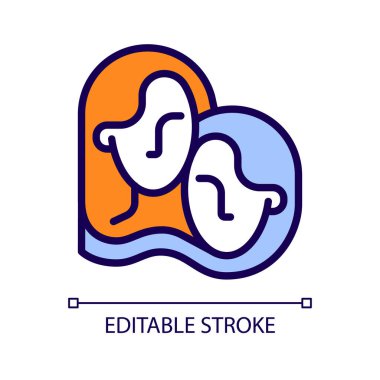 İkizler piksel olarak mükemmel RGB renk simgesi. Takımyıldız işareti. Modern zodyak sisteminin elementi. İki benzer kız. İzole vektör çizimi. Basit bir çizgi çizimi. Düzenlenebilir felç. Kullanılan Arial yazı tipi