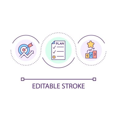 Hedefler döngü konsepti simgesi. Geliştirme planı. Geliştirme stratejisi. Hedeflere ulaş soyut fikir ince çizgi çizimi. İzole bir taslak çizim. Düzenlenebilir felç. Kullanılan Arial yazı tipi