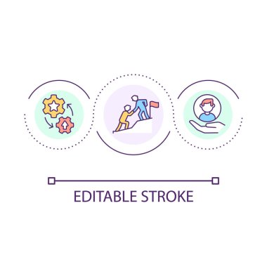 Takım çalışması döngü konsepti simgesi. Destekleyici ortak. Dostça bir çalışma ortamı. Beraberlik soyut fikir ince çizgi çizimi. İzole bir taslak çizim. Düzenlenebilir felç. Kullanılan Arial yazı tipi