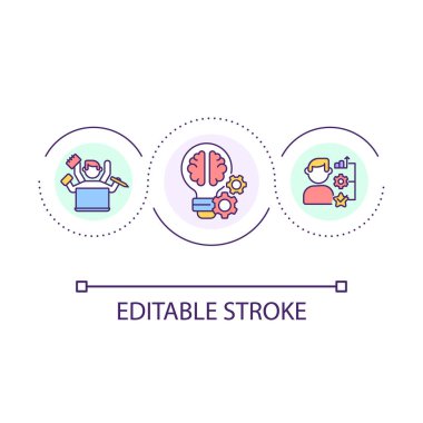 Yüksek performans döngü konsepti simgesi. Çoklu görev yetenekleri. Kişisel yönetim. Üretkenliği, soyut fikri, ince çizgi çizimini geliştir. İzole bir taslak çizim. Düzenlenebilir felç. Kullanılan Arial yazı tipi