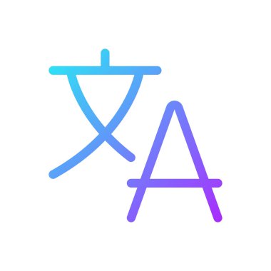 Metin pikselini mükemmel gradyan ui simgesini çevir. Yabancı dil. Makine çevirisi. Satır rengi kullanıcı arayüzü sembolü. Modern tarz pictogram. Vektör izole edilmiş taslak çizimi