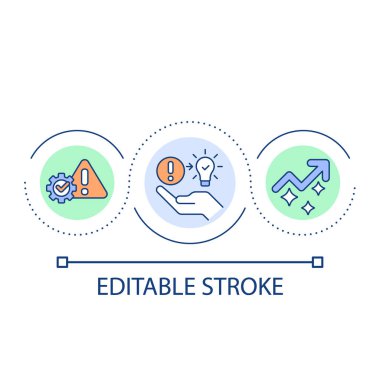 Hata döngüsü konsept simgesinde büyüme. Zorunlu engelleri aşmak. Başarısızlık korkusunun üstesinden gelmek soyut fikir ince çizgili illüstrasyon. İzole bir taslak çizim. Düzenlenebilir felç. Kullanılan Arial yazı tipi