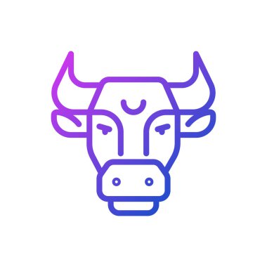 Boğa başı pikseli mükemmel gradyan vektör ikonu. Astrolojik işaret. Boğa burcu hayvanı. Yıldız falı kişiliği. İnce çizgi renk sembolü. Modern tarz pictogram. Vektör izole çizimi