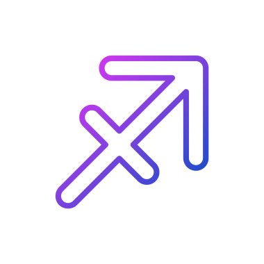 Yay pikseli mükemmel gradyan vektör simgesi. Zodyak işaretini ateşle. Astrolojik okçu. Doğum takımyıldızı. İnce çizgi renk sembolü. Modern tarz pictogram. Vektör izole çizimi