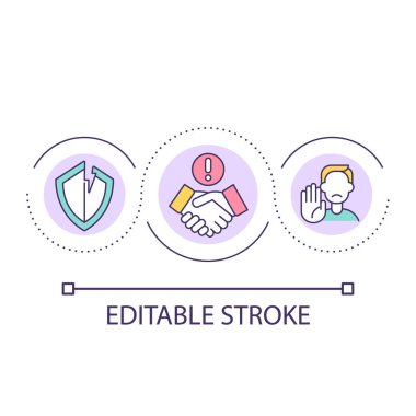 Güvenilmez anlaşmaların döngü konsepti ikonundan kaçının. Güvensiz anlaşmaları azaltmak için. Güvenli iş ortaklığı soyut fikir ince çizgi çizimi. İzole bir taslak çizim. Düzenlenebilir felç. Kullanılan Arial yazı tipi