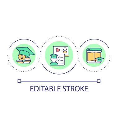 Eğitim başarısı döngü konsepti ikonu. Kişisel gelişim. Kişisel gelişim. Eğitim becerileri. Soyut fikir ince çizgi illüstrasyonundan mezun oluyor. İzole bir taslak çizim. Düzenlenebilir felç. Kullanılan Arial yazı tipi
