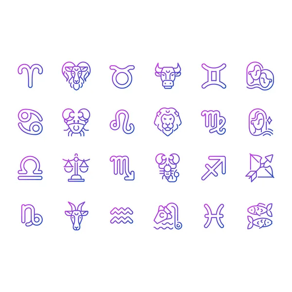 Zodiaque Signes Pixel Parfait Gradient Vecteur Linéaire Grandes Icônes Ensemble — Image vectorielle