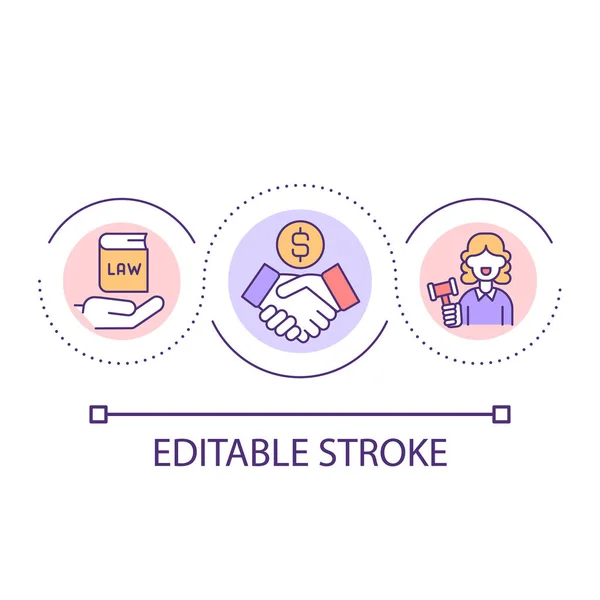 stock vector Corrupted justice system loop concept icon. Bribery in court. Venal judge. Illegal actions abstract idea thin line illustration. Isolated outline drawing. Editable stroke. Arial font used