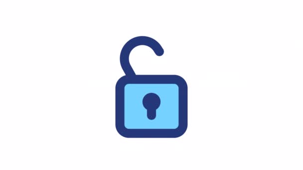 Animated Open Lock Color Icon Private Data Access Cybersecurity Seamless — Stock Video