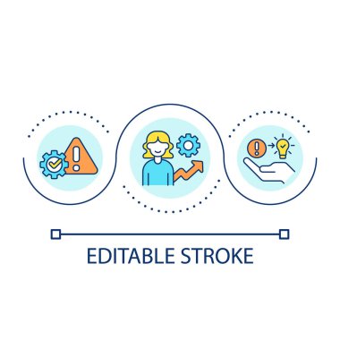 Hataların yardımcı döngü konsepti olduğunu kabul edin. Taklitçi sendromundan muzdarip soyut bir fikir ince çizgisi çizimi. İzole bir taslak çizim. Düzenlenebilir felç. Kullanılan Arial yazı tipi