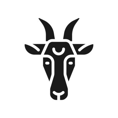 Keçi kafası siyah kabartma simgesi. Oğlak burcu hayvan. Astrolojik işaret. Yıldız falı kişiliği. Evcil memeli. Beyaz uzayda siluet sembolü. Piktogram sağlammış. Vektör izole illüstrasyonu