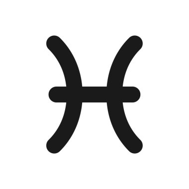 Balık burcu simgesi. Su burcu. Astrolojik balıklar. Doğum takımyıldızı. Yıldız falı kişiliği. Beyaz uzayda siluet sembolü. Piktogram sağlammış. Vektör izole illüstrasyonu