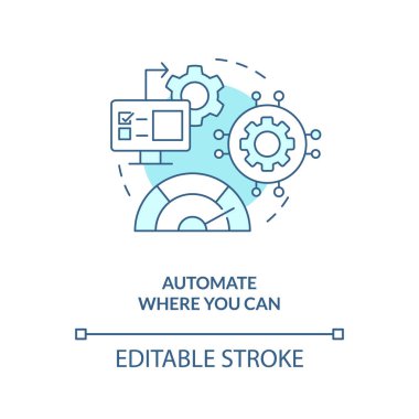 Hız turkuaz konsept ikonu üzerinde otomasyon etkisi. En iyisi yönetim ipuçlarını soyut ve ince çizgi çizimleri şeklinde yayınlasın. İzole bir taslak çizim. Düzenlenebilir felç. Arial, Myriad Pro-Kalın yazı tipleri