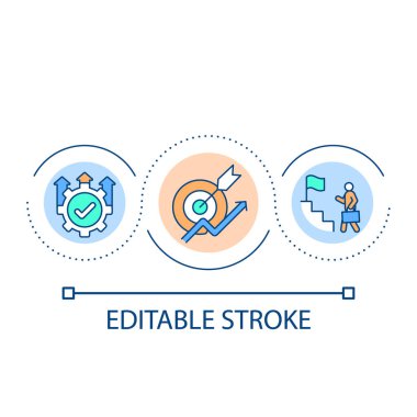 Kariyer büyüme döngüsü konsepti ikonu. Profesyonel gelişme. Hedefler. İş yerinde başarı soyut fikir ince çizgi çiziminde. İzole bir taslak çizim. Düzenlenebilir felç. Kullanılan Arial yazı tipi
