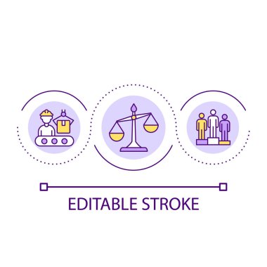 İş hukuku döngüsü konsepti simgesi. İşgücü verimliliği. Fabrika çalışanları. İnsan kaynakları yönetimi fikri soyut ince çizgi çizimi. İzole bir taslak çizim. Düzenlenebilir felç. Kullanılan Arial yazı tipi