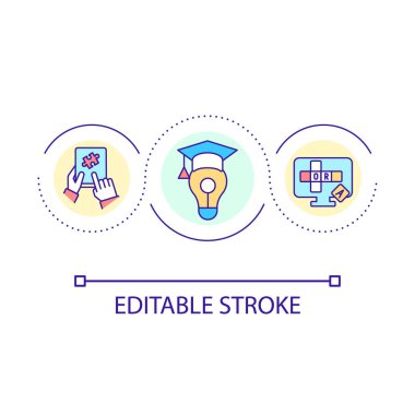 Mantıksal konu döngü ikonunu çöz. Beyin antrenmanı oyunları. Bulmaca. Fikirler üretmek soyut fikir ince çizgi illüstrasyon. İzole bir taslak çizim. Düzenlenebilir felç. Kullanılan Arial yazı tipi