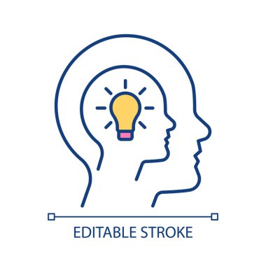 Bilinçaltı RGB renk simgesi. İnsan beyni yeteneği. Fikir üretimi. Yenilikçi bir düşünce. İzole vektör çizimi. Basit bir çizgi çizimi. Düzenlenebilir felç. Kullanılan Arial yazı tipi