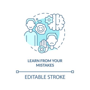 Hatalardan ders al turkuaz konsept simgesi. Doğrulama eğilimi en aza indirgeniyor. Fikir soyut ince çizgi çizimi. İzole bir taslak çizim. Düzenlenebilir felç. Arial, Myriad Pro-Kalın yazı tipleri