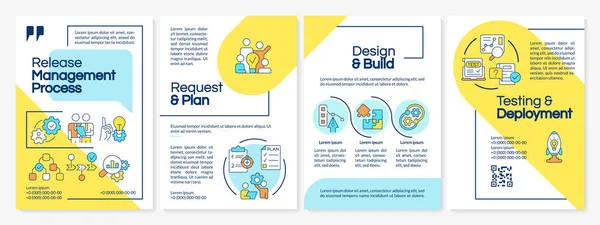 Processo Gerenciamento Lançamento Software Modelo Brochura Azul Amarelo Desenho Folheto —  Vetores de Stock