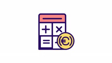 Canlandırılmış dönüştürme renk simgesi. Döviz kurunun hesap makinesi. Tasarruf. Şeffaf arkaplanda alfa kanalı olan kusursuz HD video. Basit doldurulmuş çizgi hareketi grafik canlandırması