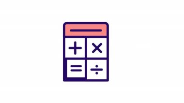 Canlandırılmış hesap makinesi renk simgesi. Matematik işlemleri için elektronik cihaz. Şeffaf arkaplanda alfa kanalı olan kusursuz HD video. Basit doldurulmuş çizgi hareketi grafik canlandırması