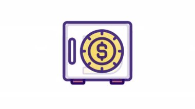 Para renk ikonu ile canlandırılmış güvenli. Mali varlıkların korunması. Banka servisi. Şeffaf arkaplanda alfa kanalı olan kusursuz HD video. Basit doldurulmuş çizgi hareketi grafik canlandırması